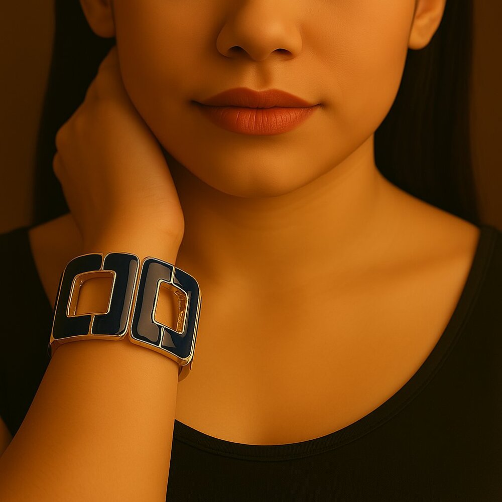 Elegant Croft & Barrow Silver Bracelet – Navy Enamel Stretch Design for Women